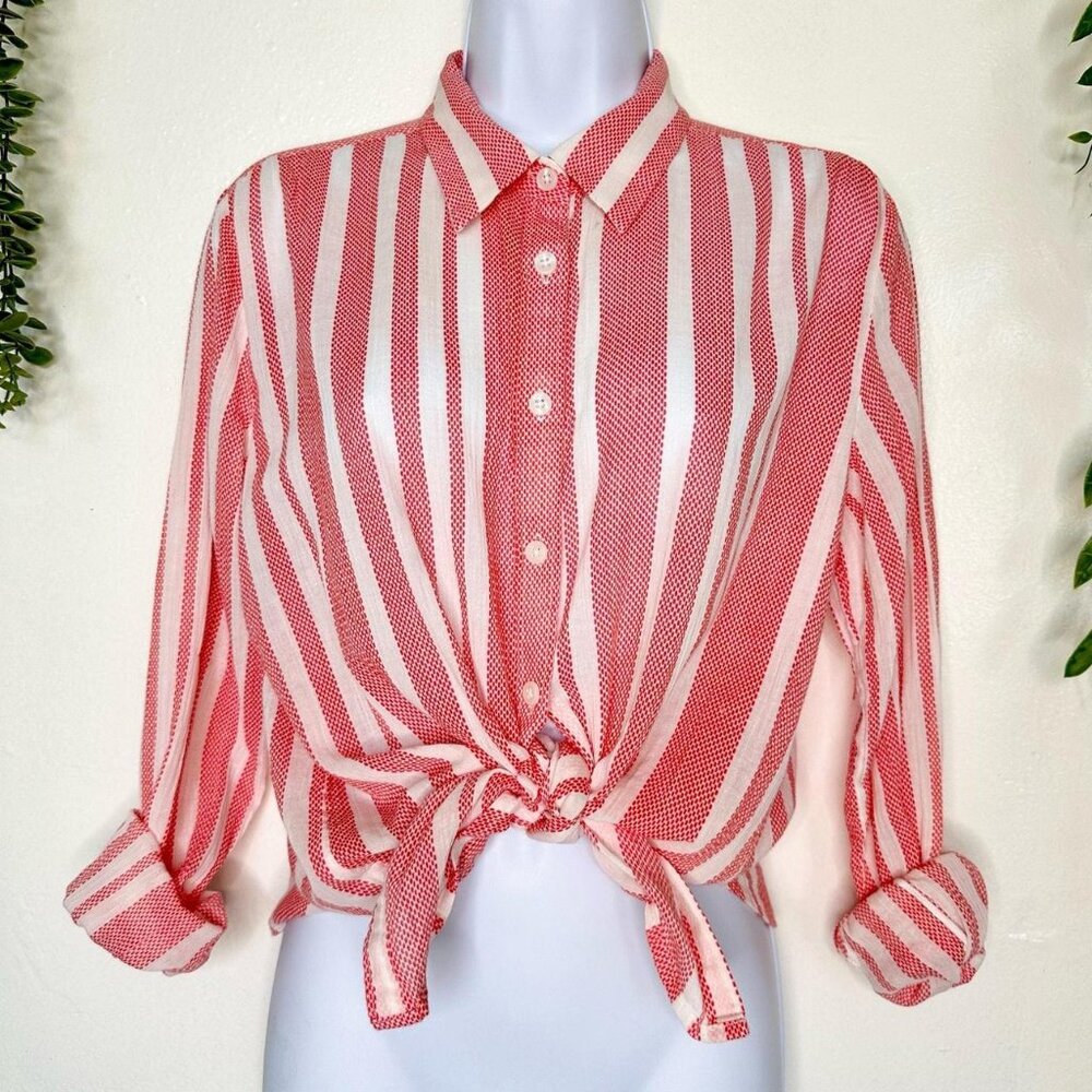 Beach Loft Summer Button-up Coral Blouse